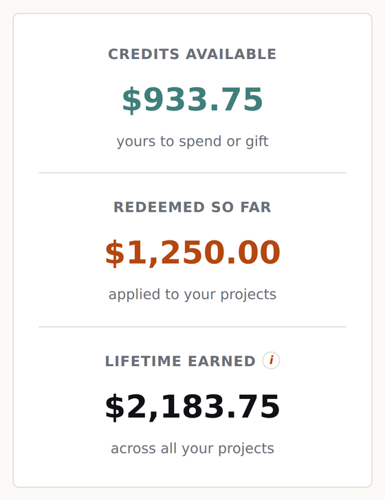 Rewards wallet, in the client portal